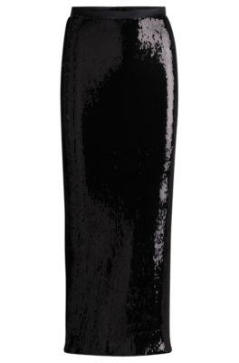 relaxed-fit maxi skirt with sequin embellishments- black women's casual skirts