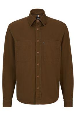 relaxed-fit overshirt in heavy cotton twill- light brown men's casual shirts