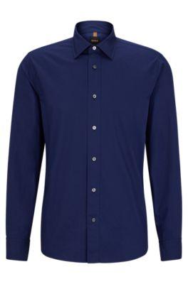 relaxed-fit shirt in washed italian satin- dark blue men's casual shirts