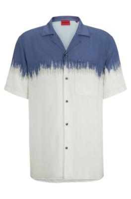 relaxed-fit shirt with abstract print- light blue men's shirts