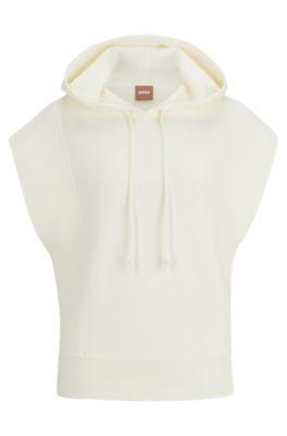 relaxed-fit sleeveless hoodie in stretch fabric- white women's casual tops