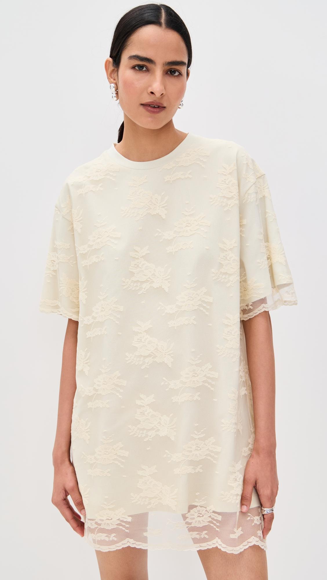 relaxed fit t-shirt dress with lace overlayer