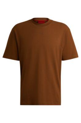 relaxed-fit t-shirt in cotton with logo print- brown men's t-shirts