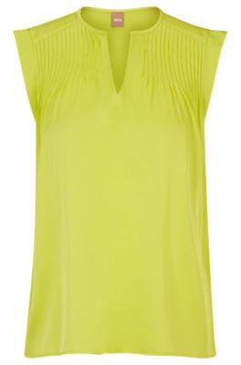 relaxed-fit tailored blouse in stretch silk- yellow women's business blouses