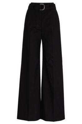 relaxed-fit trousers in a linen blend- black women's formal pants