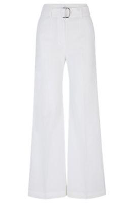 relaxed-fit trousers in a linen blend- white women's formal pants