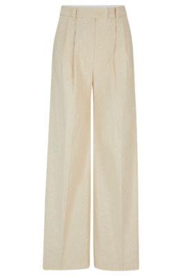 relaxed-fit trousers in a slub cotton blend- patterned women's formal pants