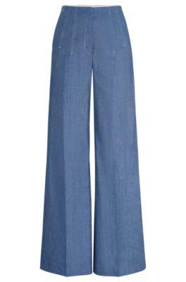 relaxed-fit trousers in linen, cotton and stretch- light blue women's formal pants