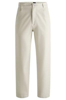 relaxed-fit trousers in stretch-cotton velvet- white men's casual pants