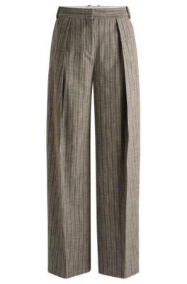 relaxed-fit trousers in striped melange cloth- patterned women's formal pants