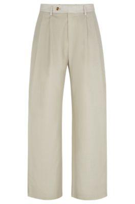 relaxed-fit trousers in virgin wool- light beige men's business pants
