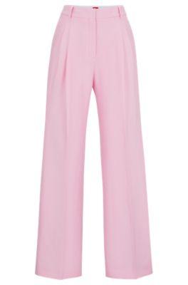 relaxed-fit trousers with double front pleats- pink women's formal pants