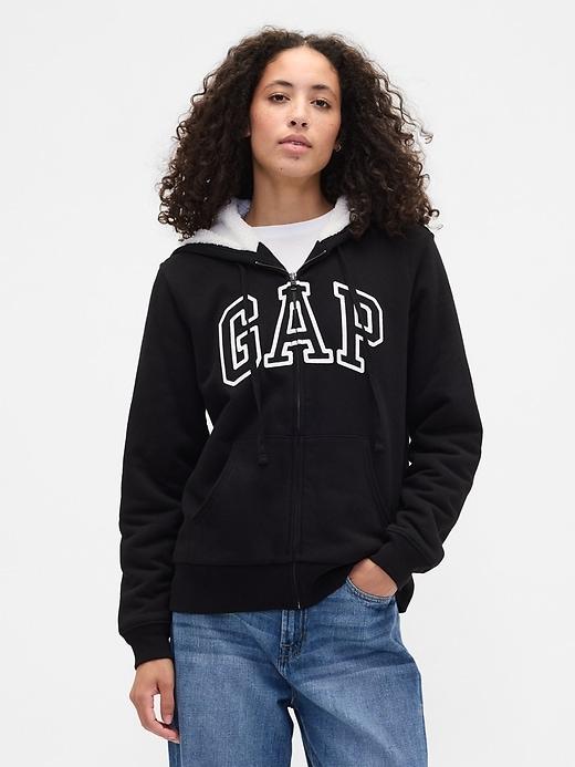 relaxed gap logo sherpa-lined zip hoodie