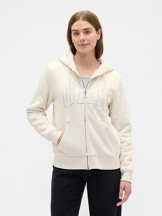 relaxed gap logo sherpa-lined zip hoodie