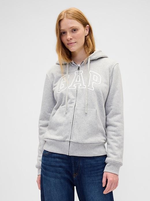 relaxed gap logo sherpa-lined zip hoodie