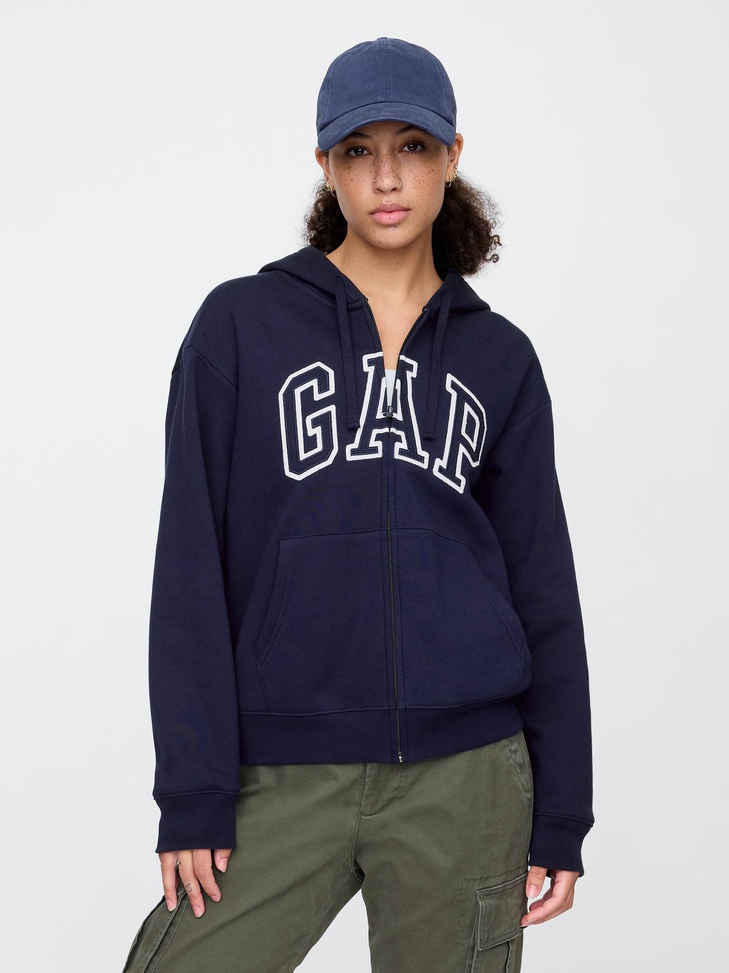 relaxed gap logo zip hoodie