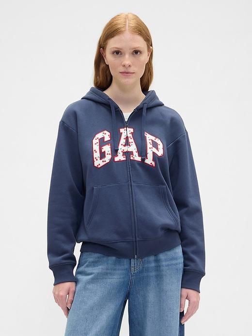 relaxed gap logo zip hoodie