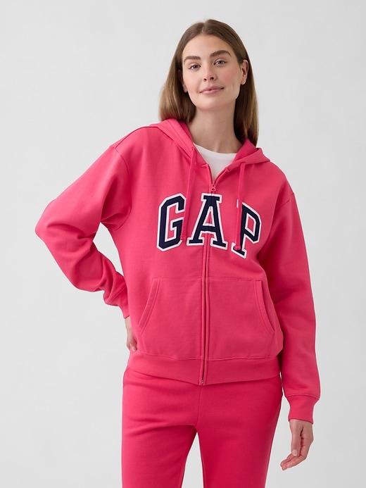 relaxed gap logo zip hoodie
