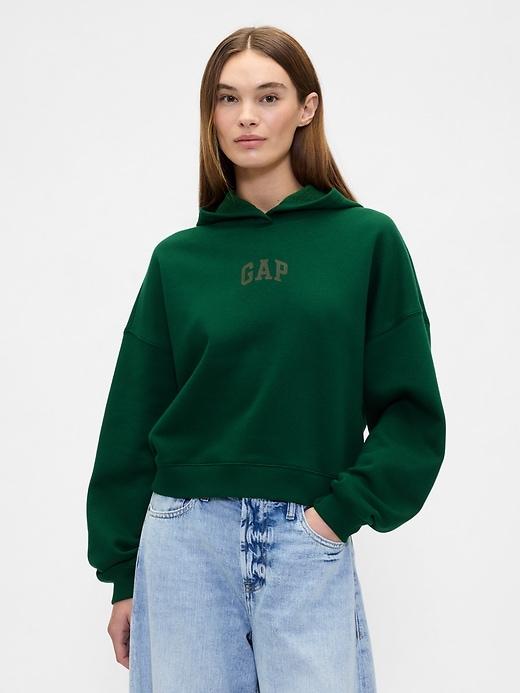 relaxed gap mini-logo cropped hoodie