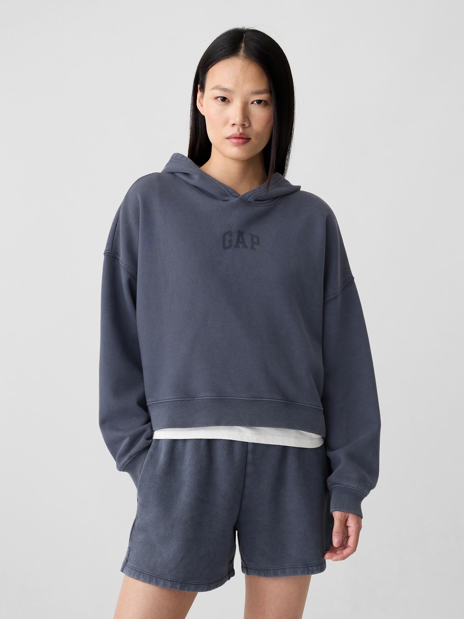 relaxed gap mini-logo cropped hoodie