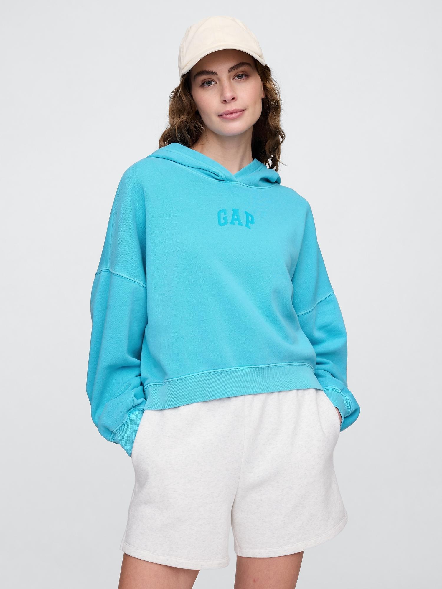 relaxed gap mini-logo cropped hoodie