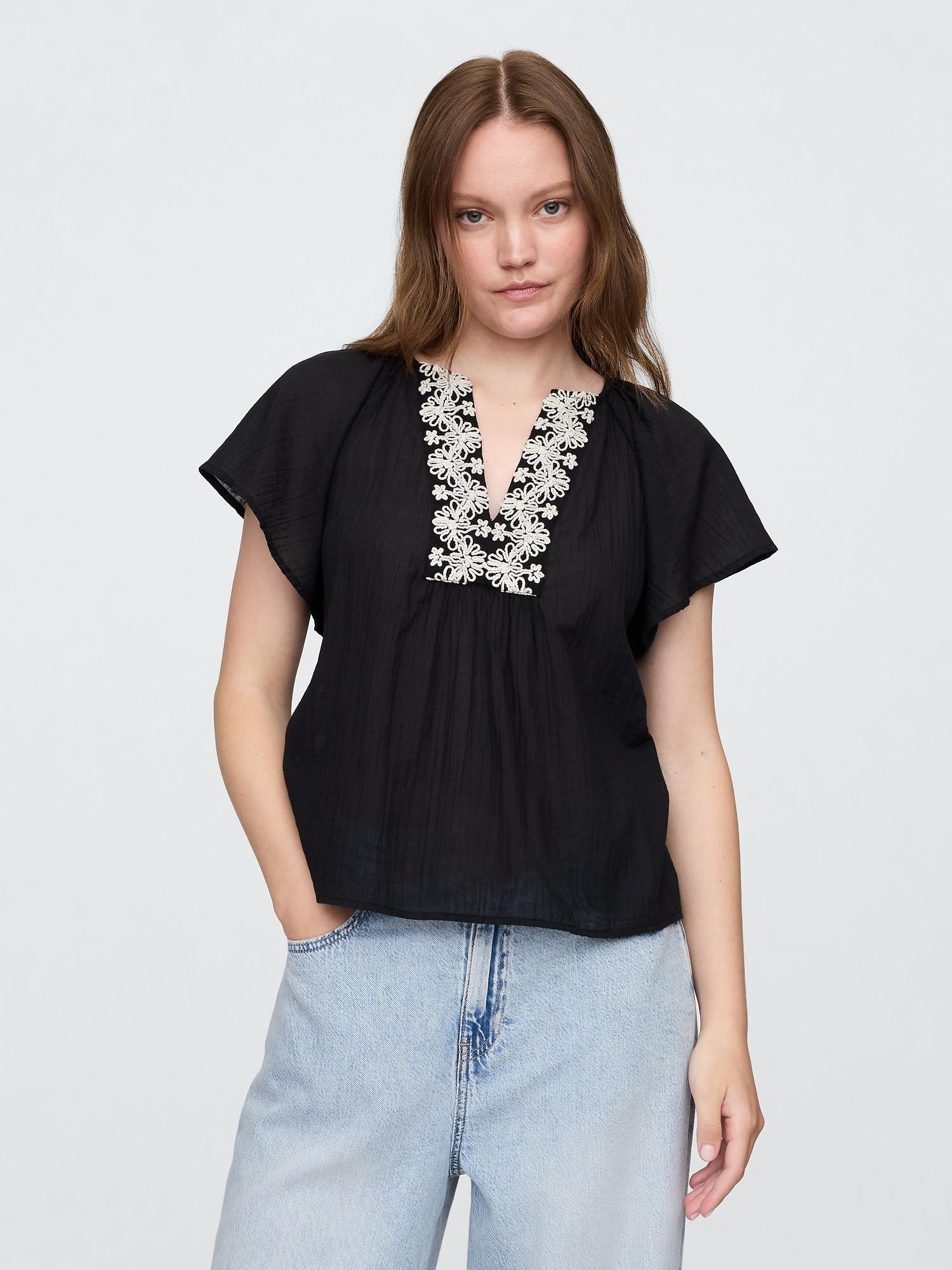 relaxed gauze flutter sleeve top