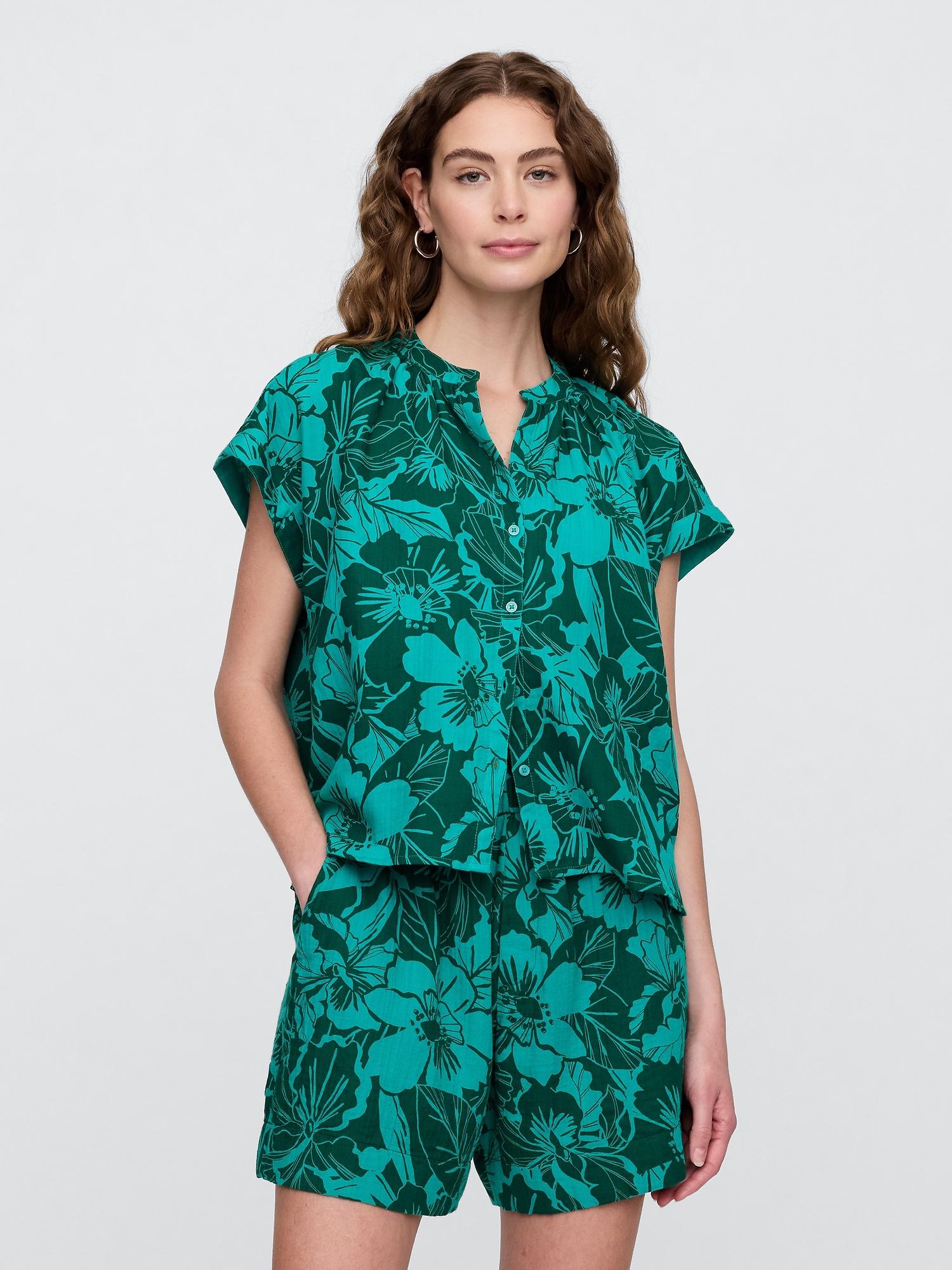 relaxed gauze splitneck top