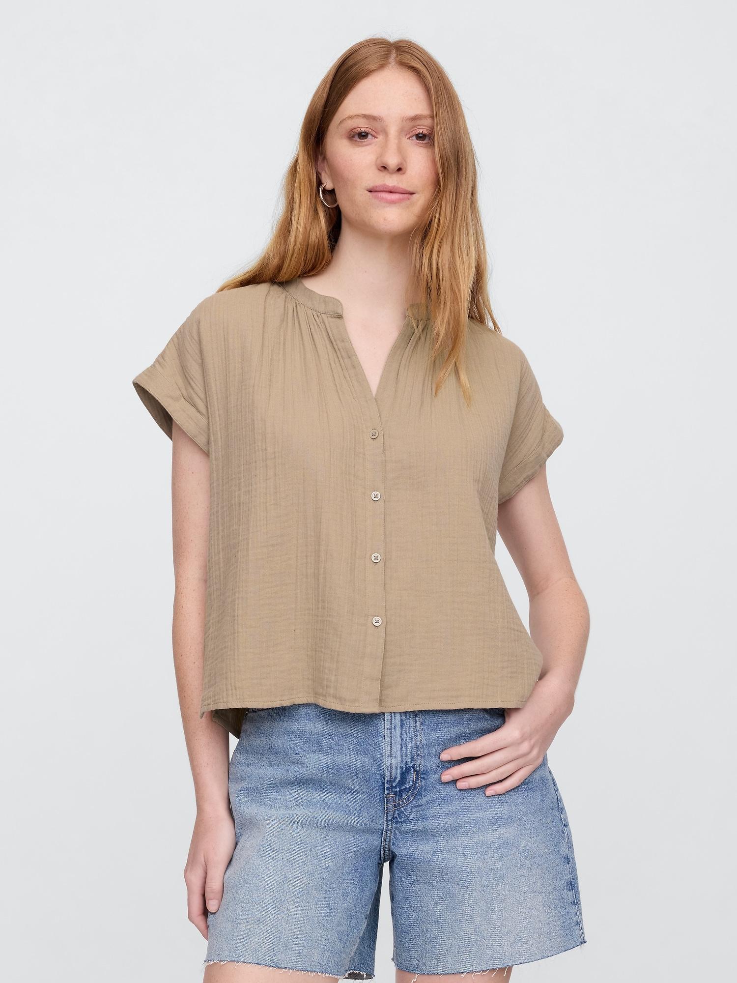relaxed gauze splitneck top