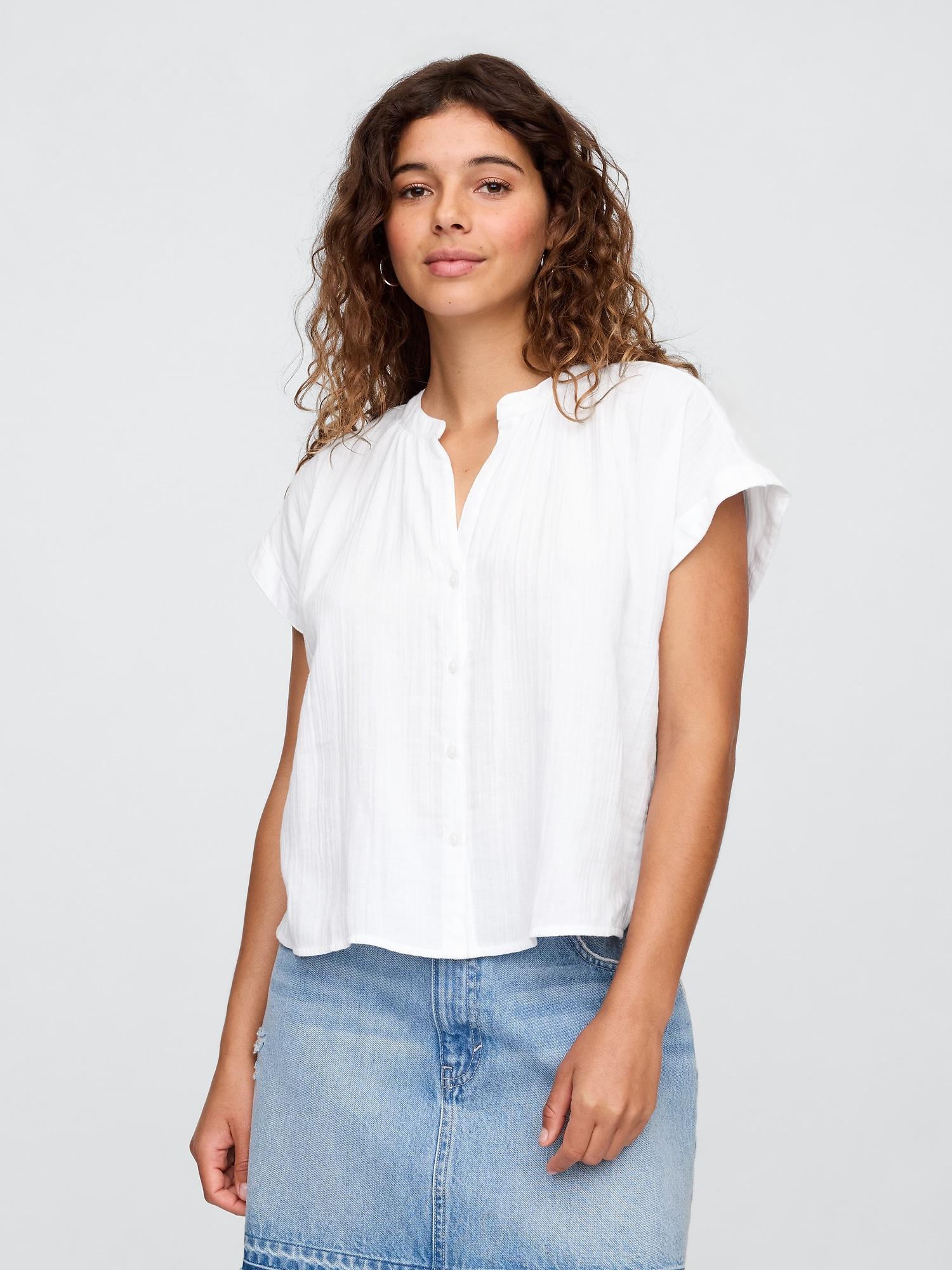 relaxed gauze splitneck top