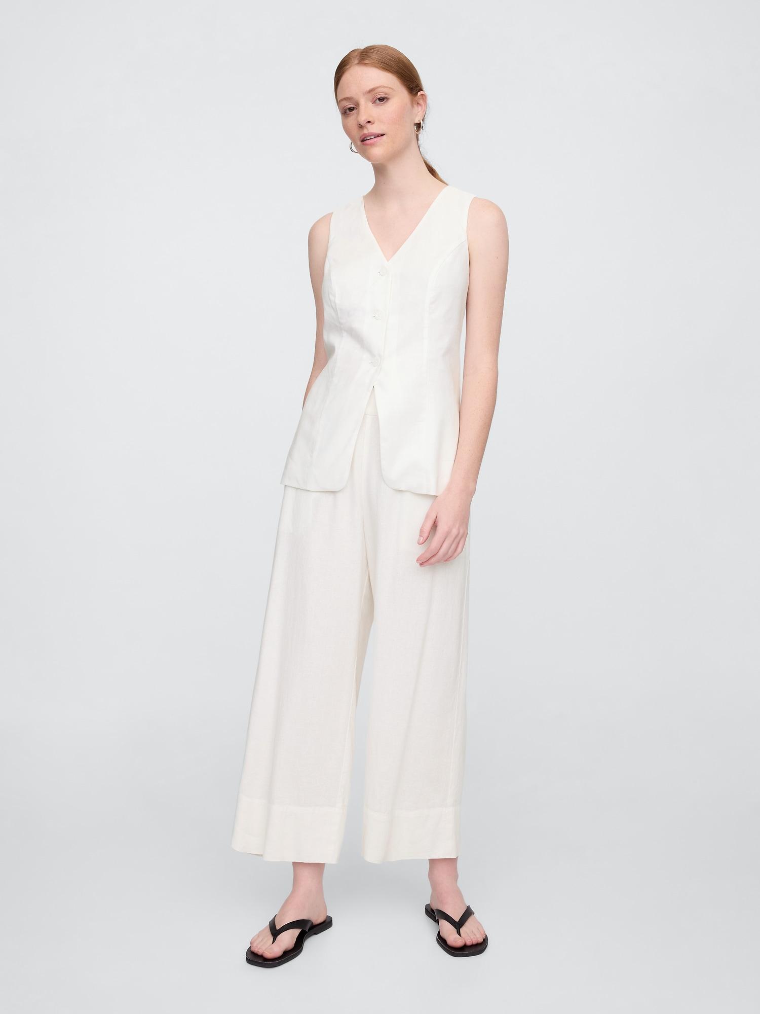 relaxed linen-blend pull-on crop pants