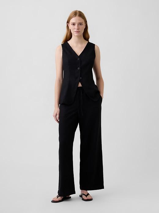 relaxed linen-blend wide-leg pants