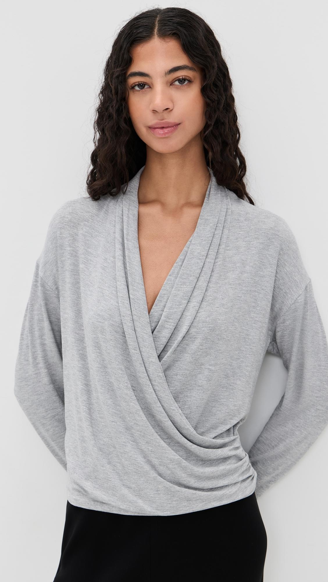 relaxed long sleeve fixed wrap top