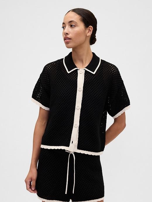 relaxed open-stitch sweater shirt