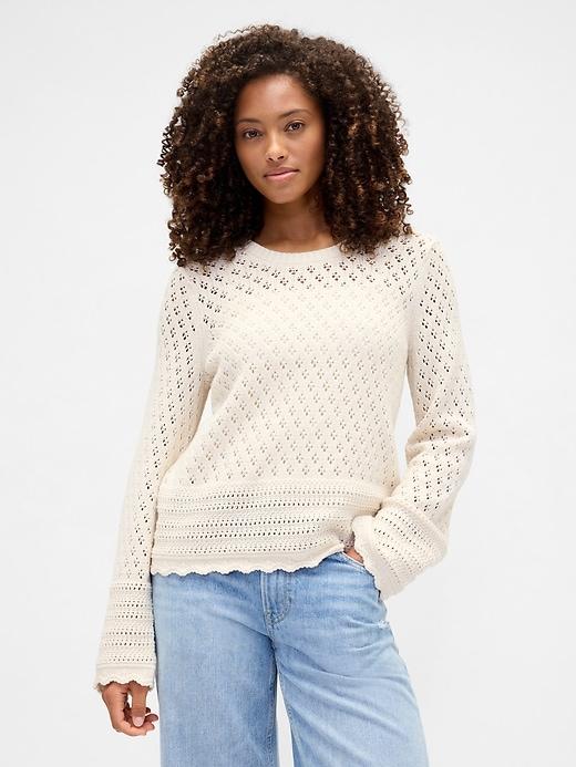 relaxed pointelle balloon-sleeve sweater