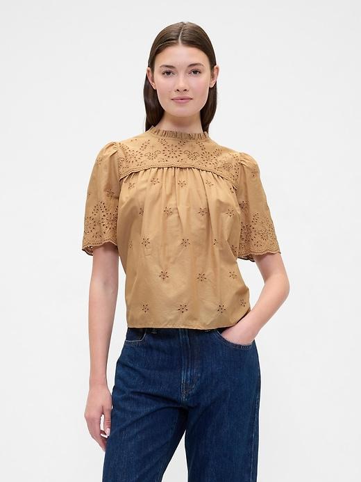 relaxed puff sleeve eyelet top