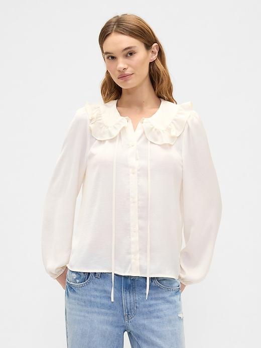 relaxed satin ruffle top