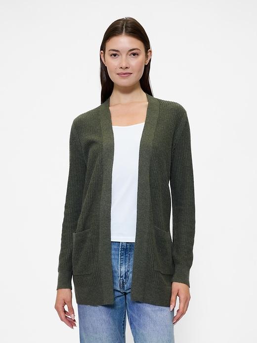 relaxed shaker-stitch open-front cardigan