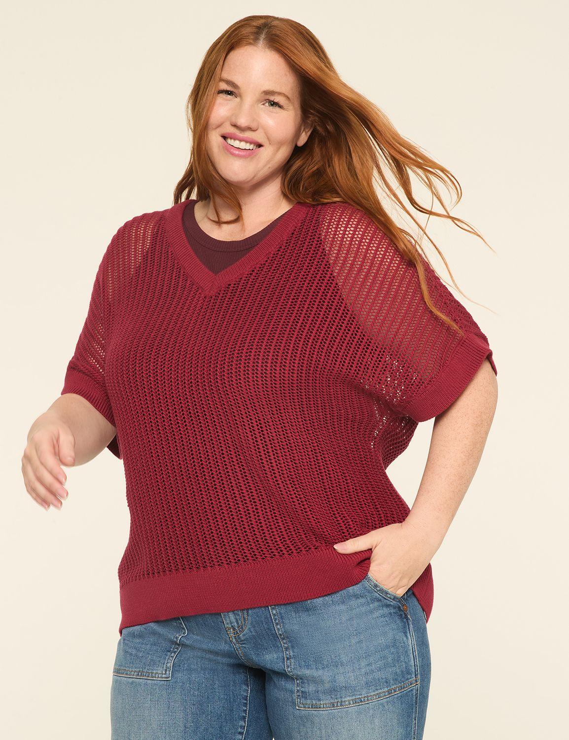 relaxed short-sleeve stitch sweater
