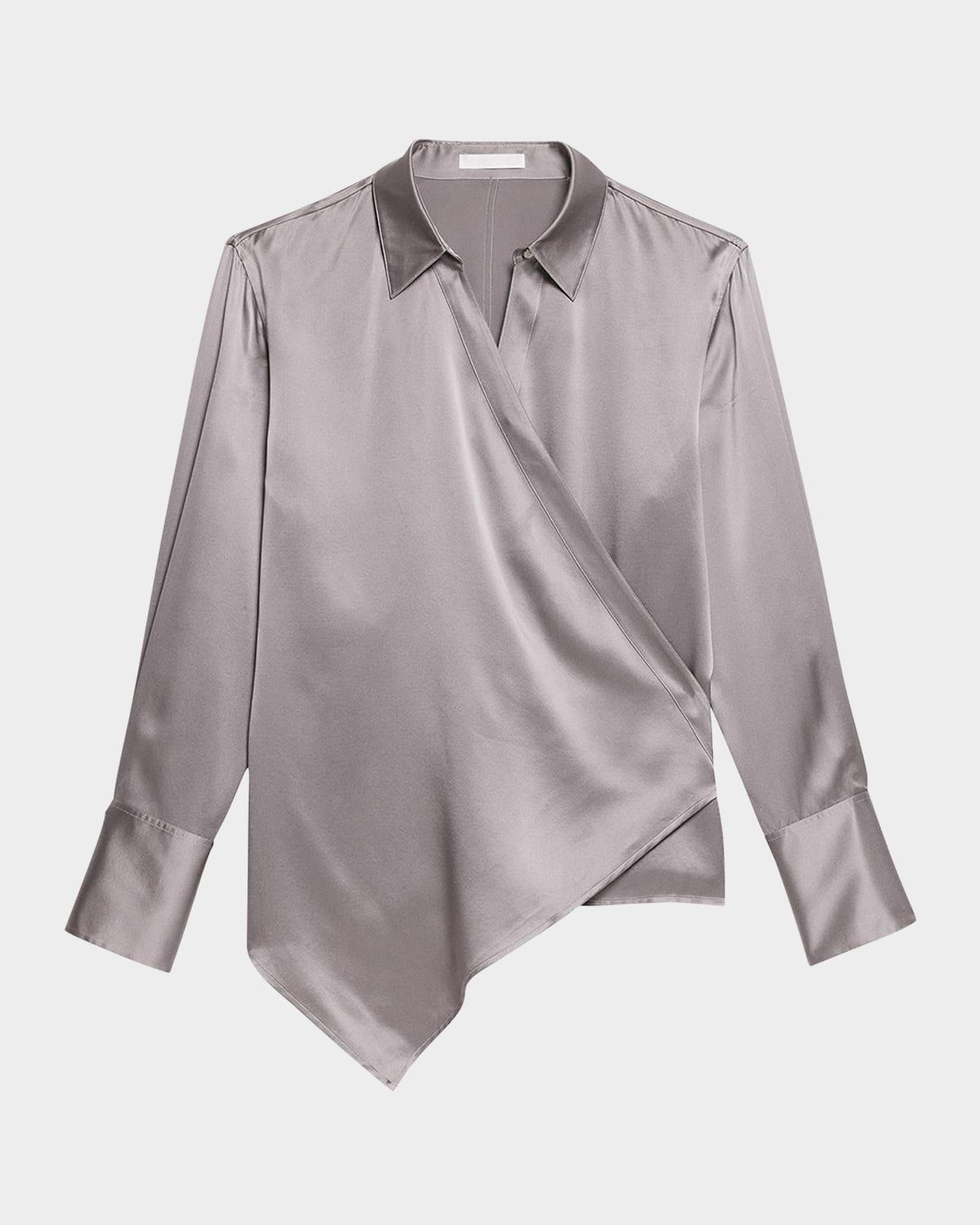 relaxed silk wrap shirt