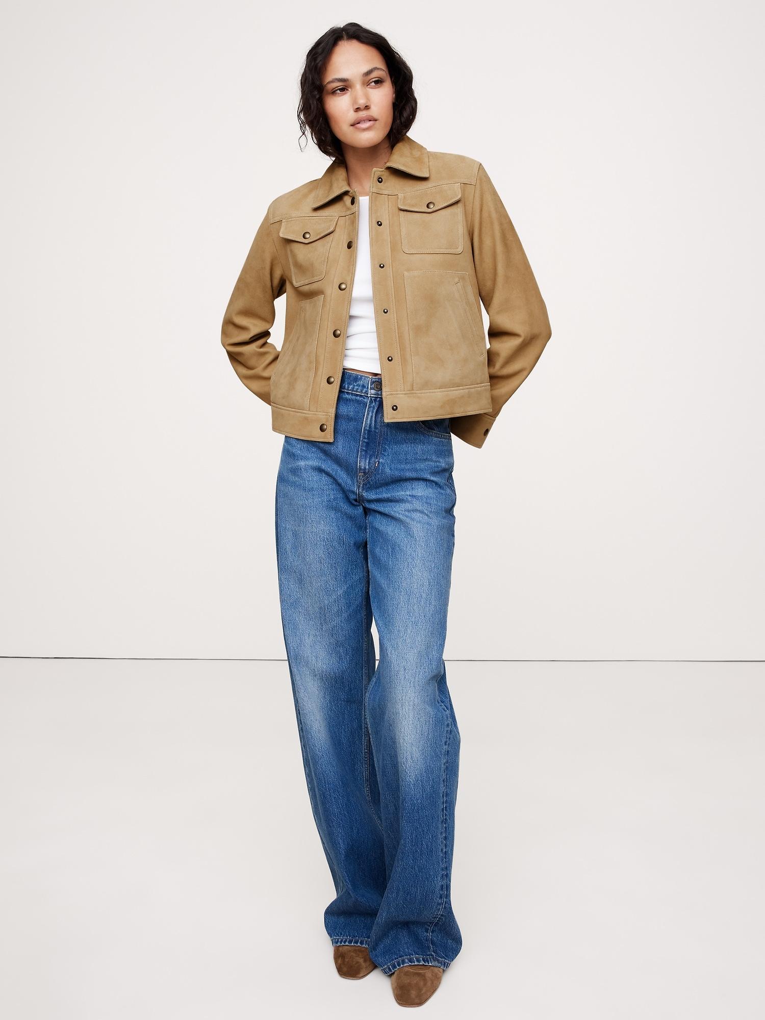 relaxed suede trucker jacket