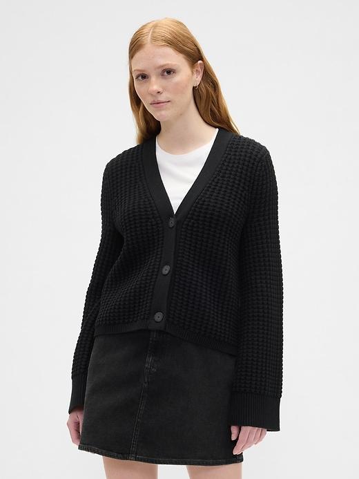 relaxed waffle-knit cardigan