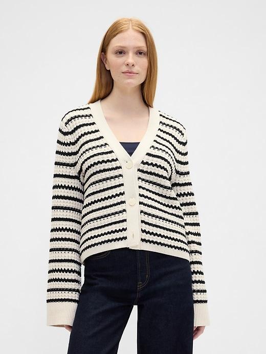 relaxed waffle-knit cardigan
