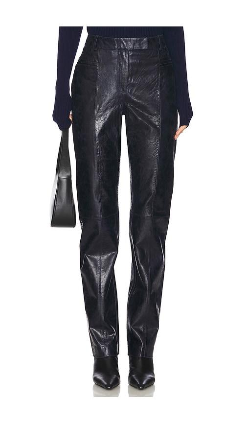 remain slim leather suiting pants in navy.