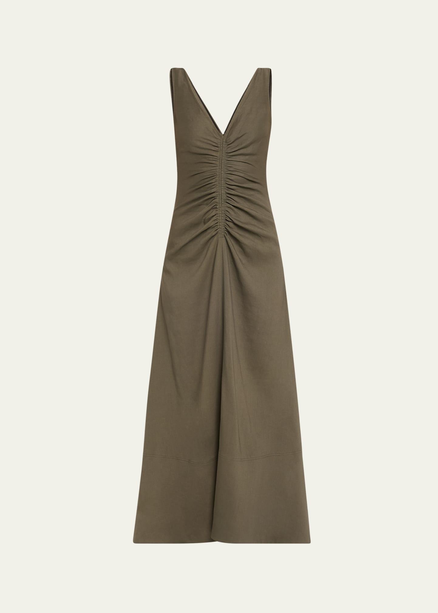 remi ruched eco stretch flared dress