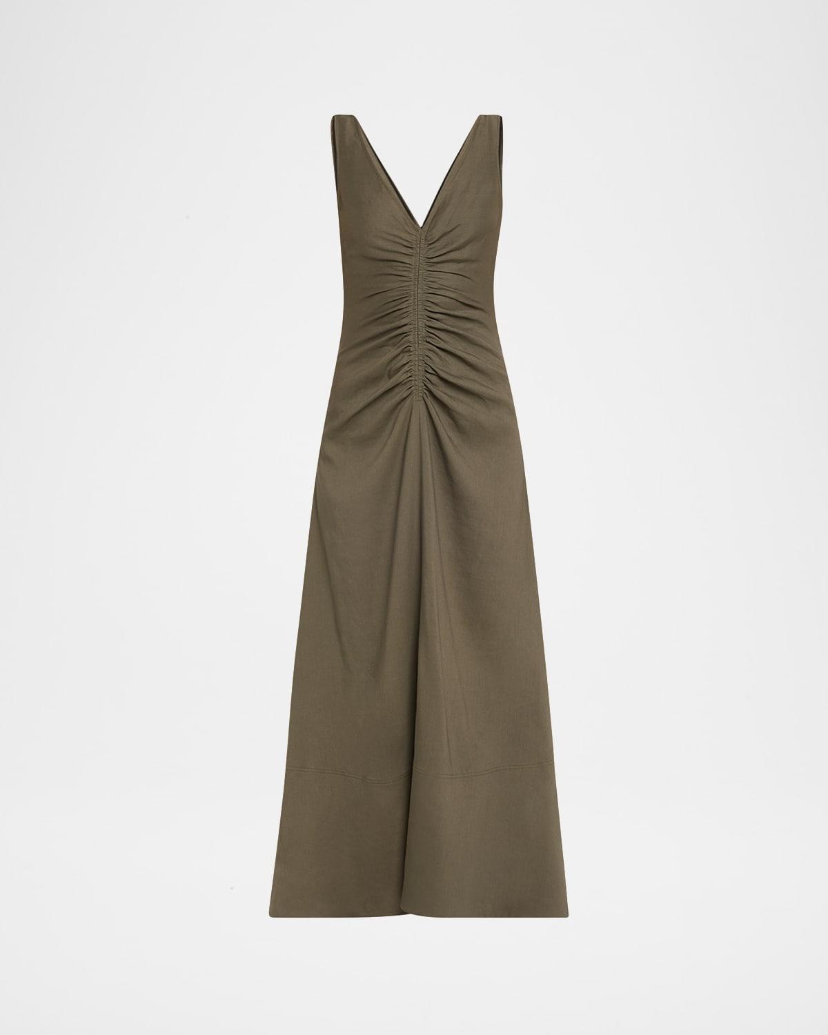 remi ruched eco stretch flared dress