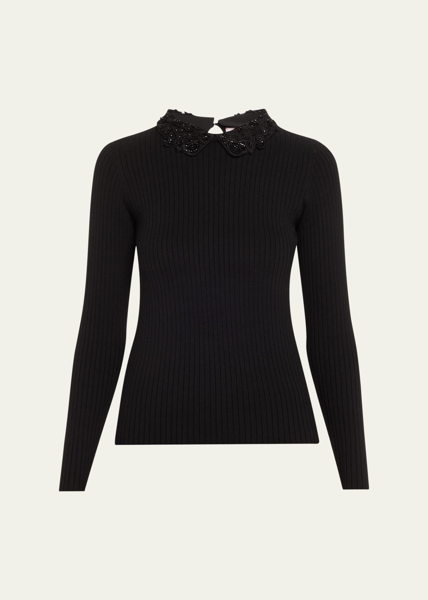 removable lace collar long-sleeve rib sweater