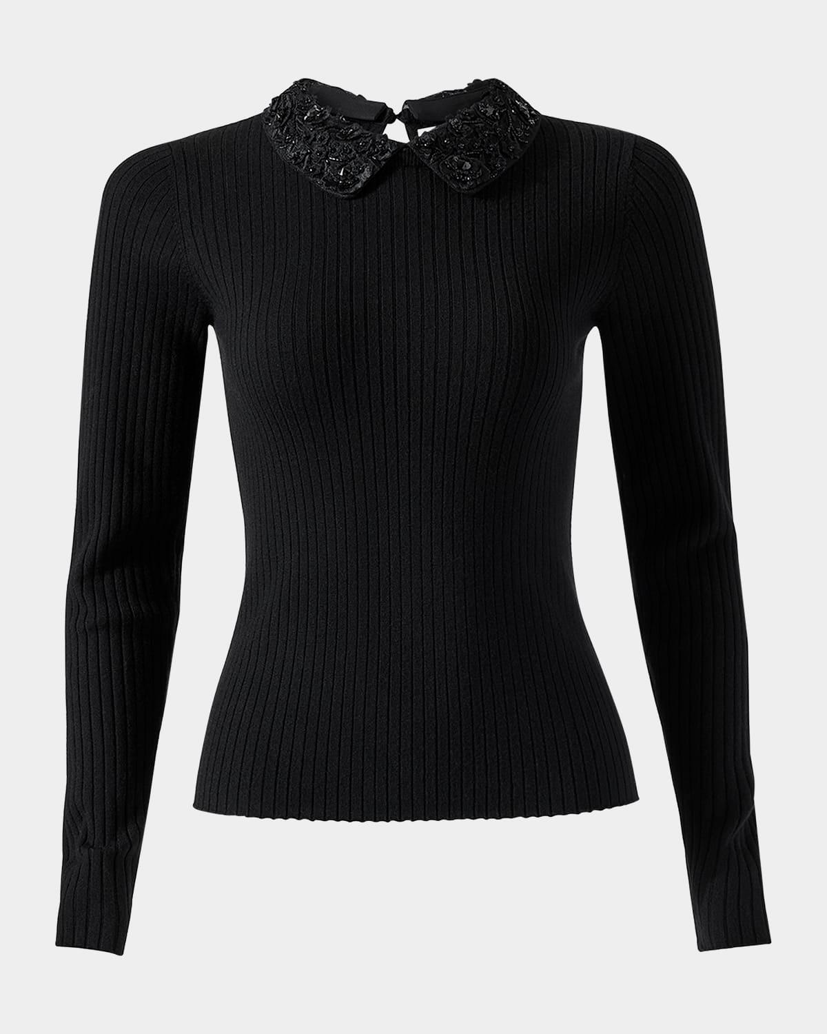 removable lace collar long-sleeve rib sweater
