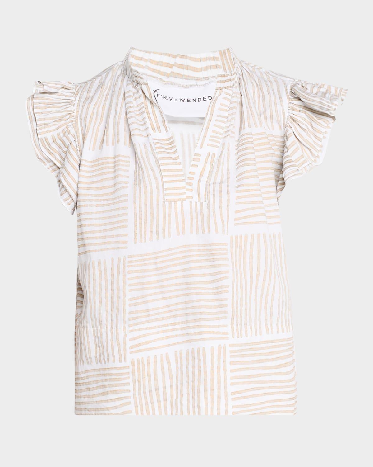 remy striped ruffle-sleeve cotton top