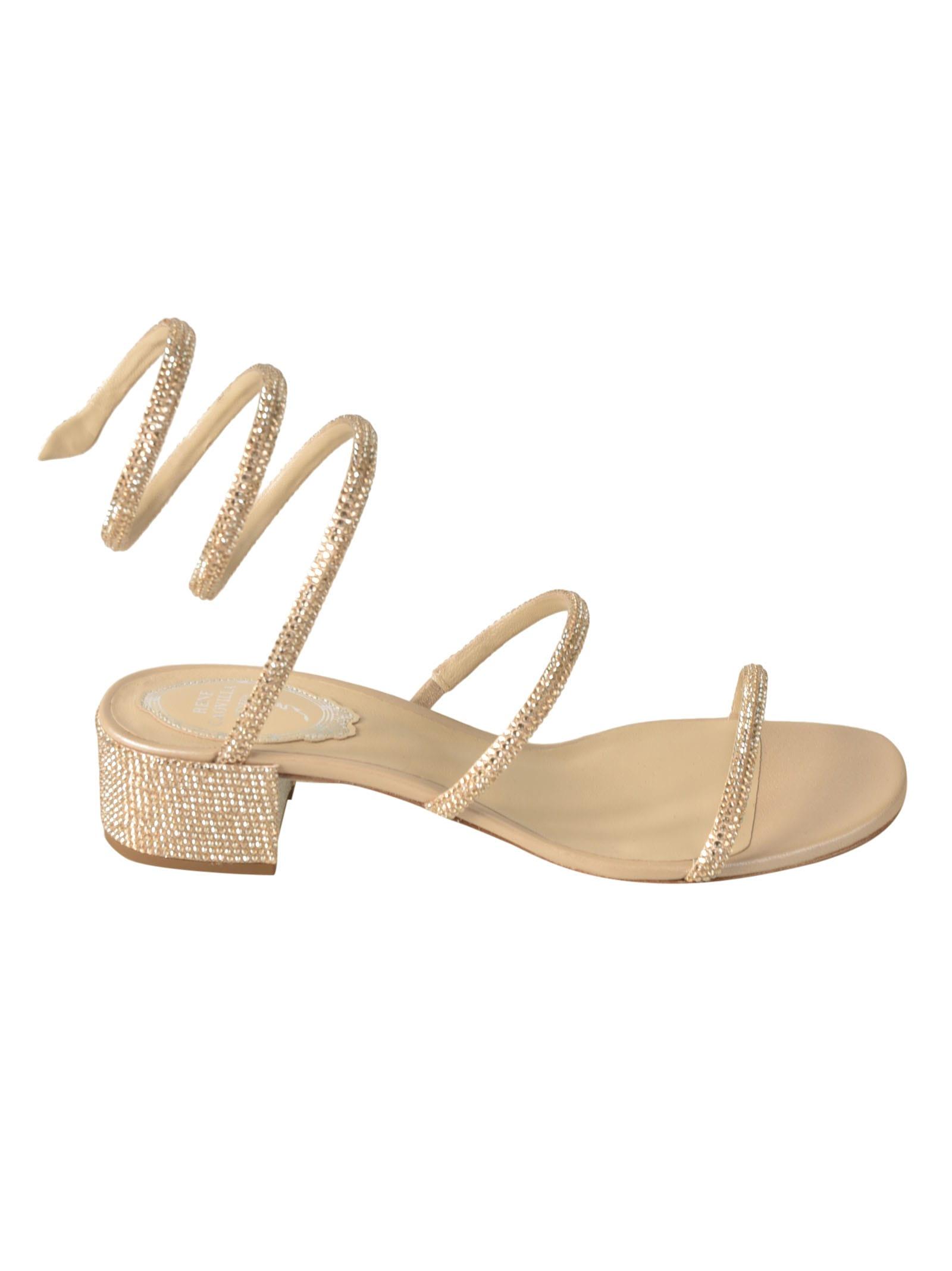 rené caovilla crystal embellished twisted strap flat sandals