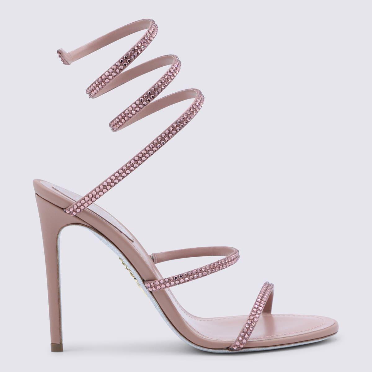 rené caovilla pink leather cleo sandals